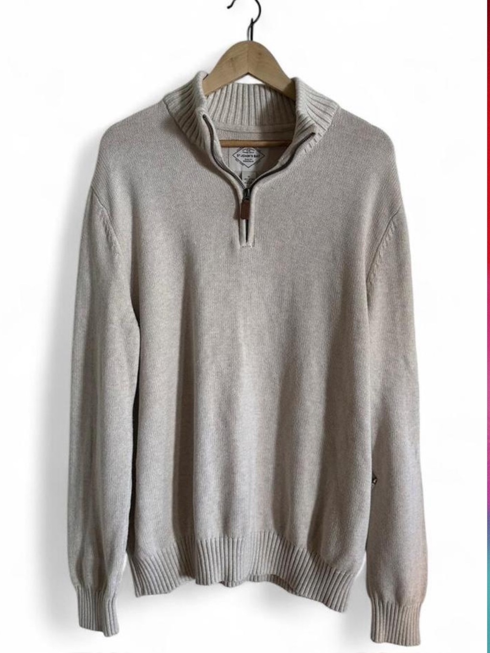 St John’s Bay Oversized Cotton Quarter Zip Sweater Women’s XL Cream Minimalist - Picture 2 of 7